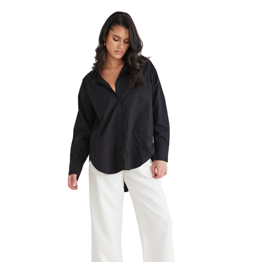 California Black Poplin Oversized Shirt