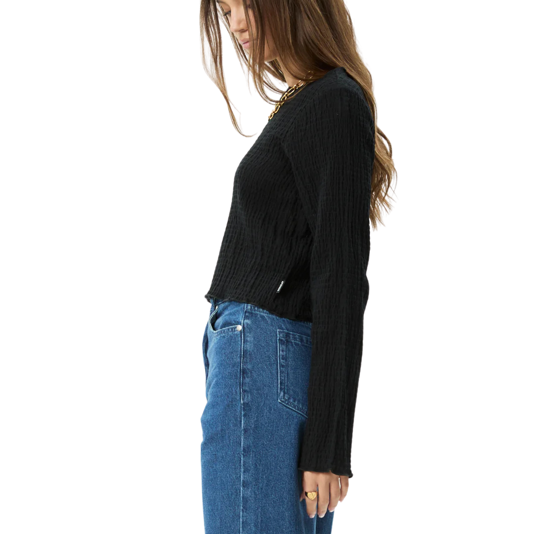 Focus Hemp Seersucker Long Sleeve Top - Black