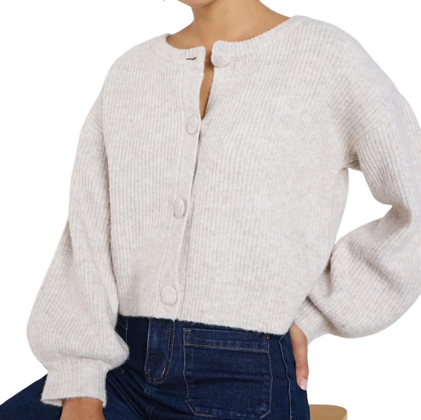 Authentic Oat Marle Chunky Knit Crewneck Cardigan