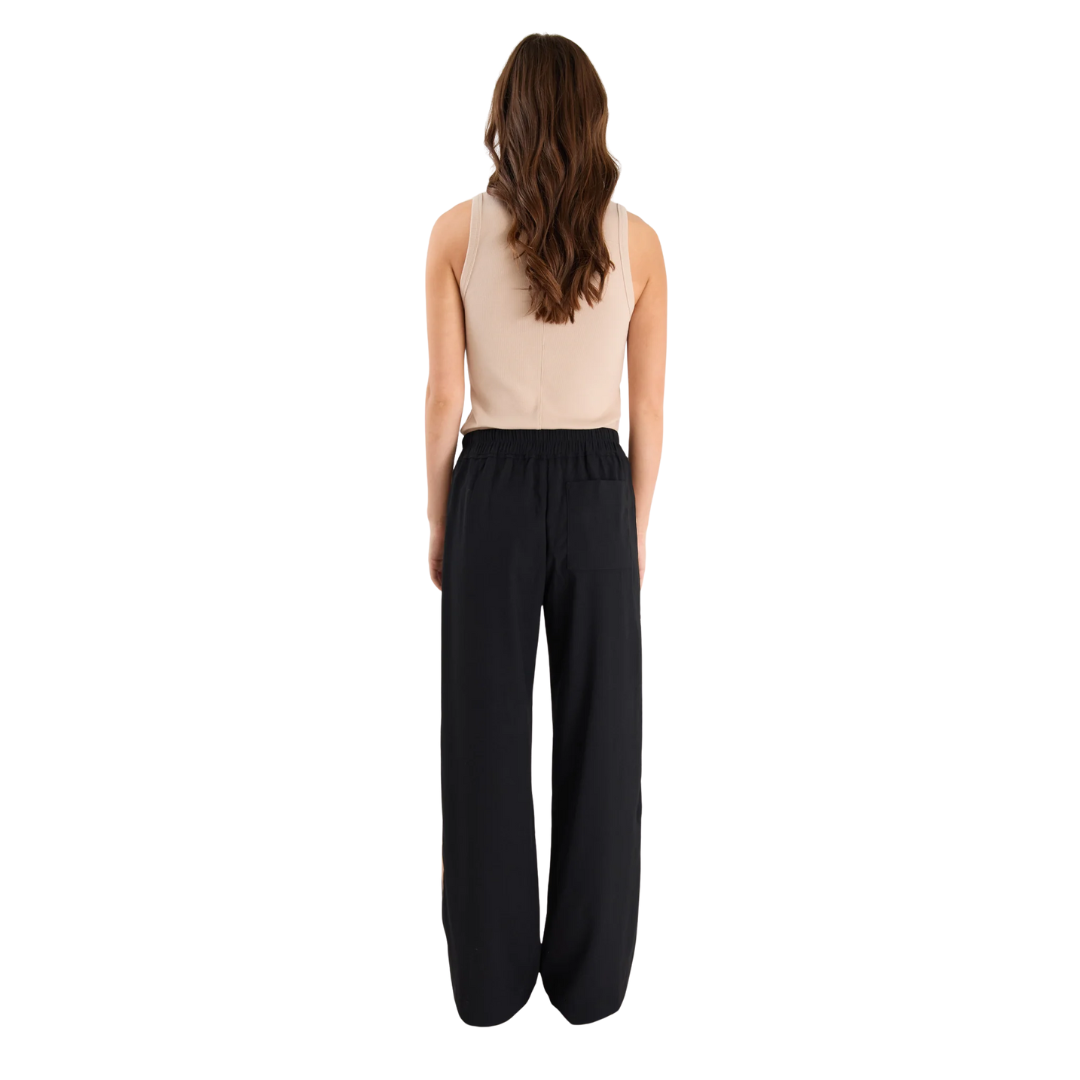 Confidant Black Side Stripe Crepe Wide Pants