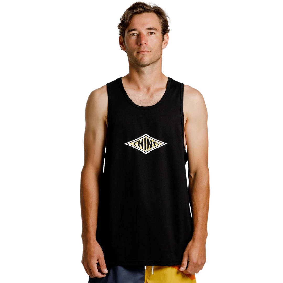 Dad Singlet - Black with Diamond Print