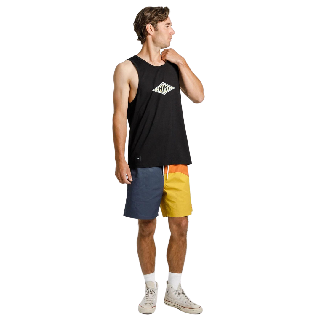 Dad Singlet - Black with Diamond Print