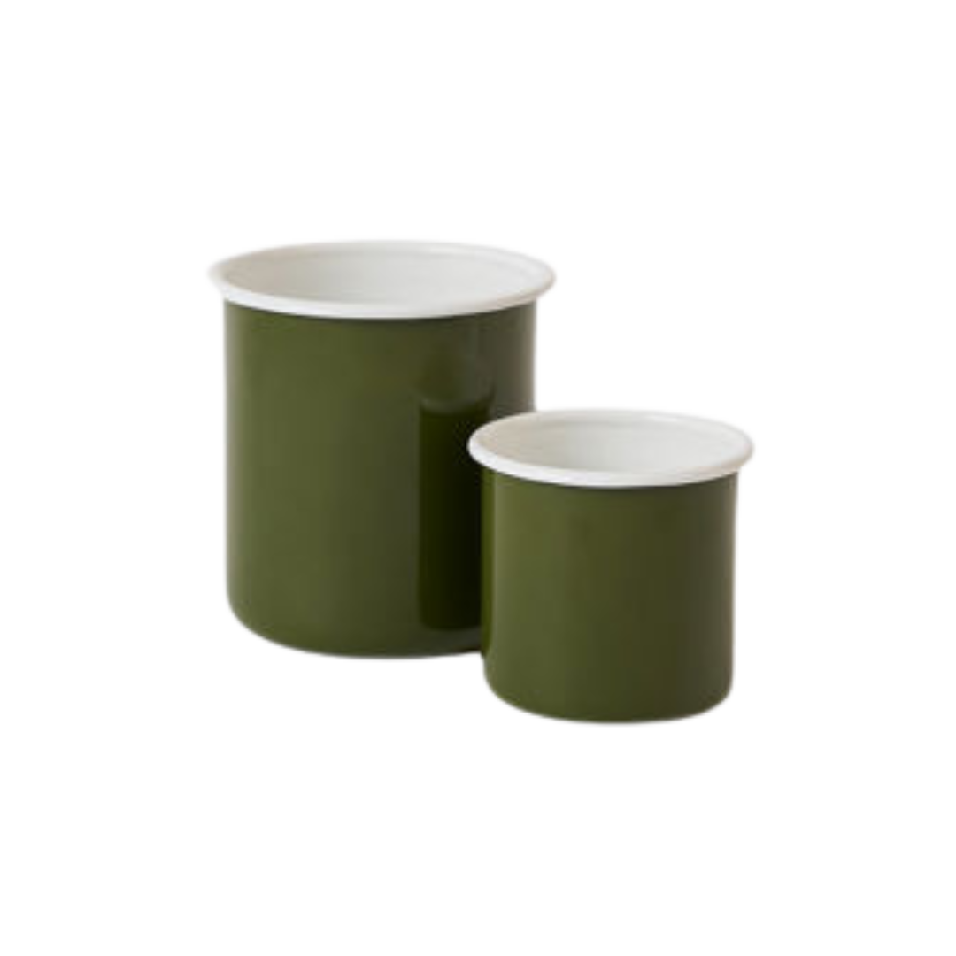 Enamel Utensil Holder - Olive/White