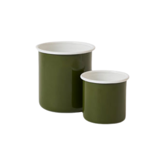 Enamel Utensil Holder - Olive/White