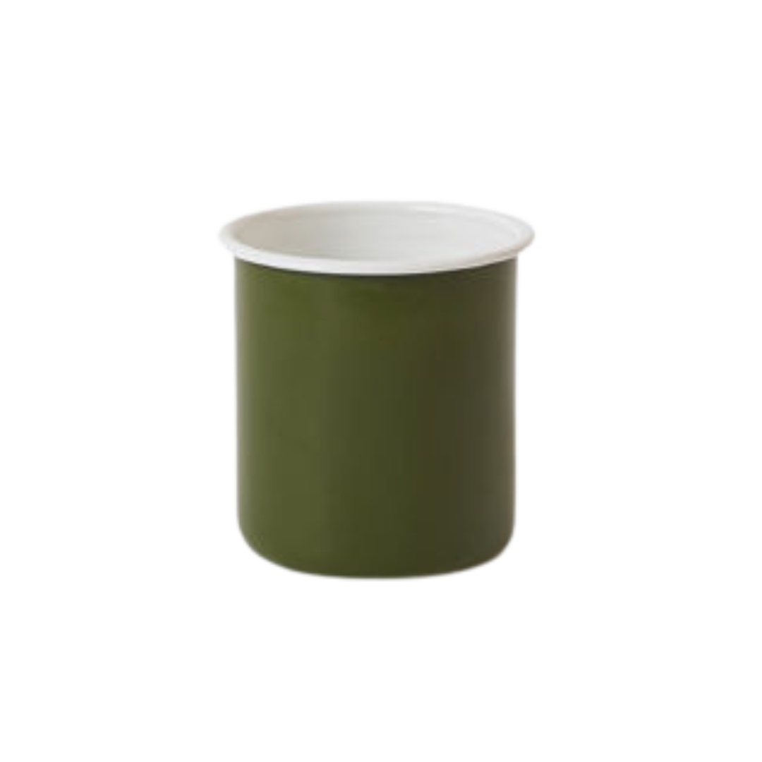 Enamel Utensil Holder - Olive/White