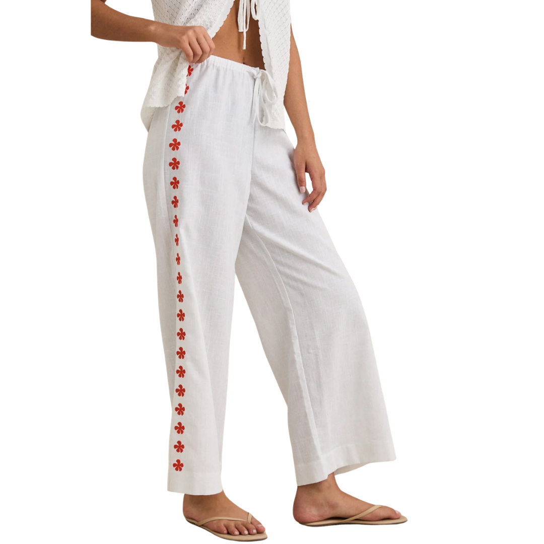 Melia Floral Embroidered Beach Pant - White