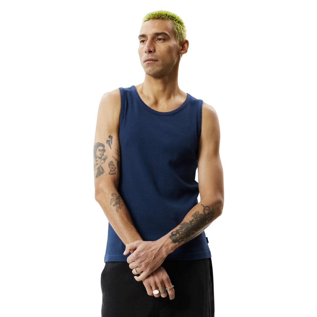 Paramount Recycled Rib Singlet - Navy