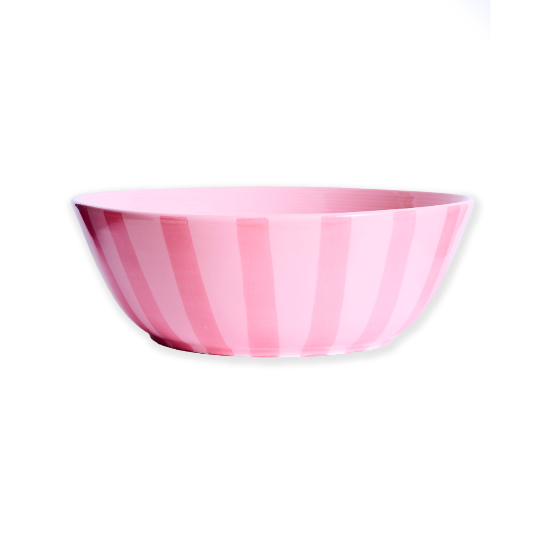 Pink Stripe Salad Bowl