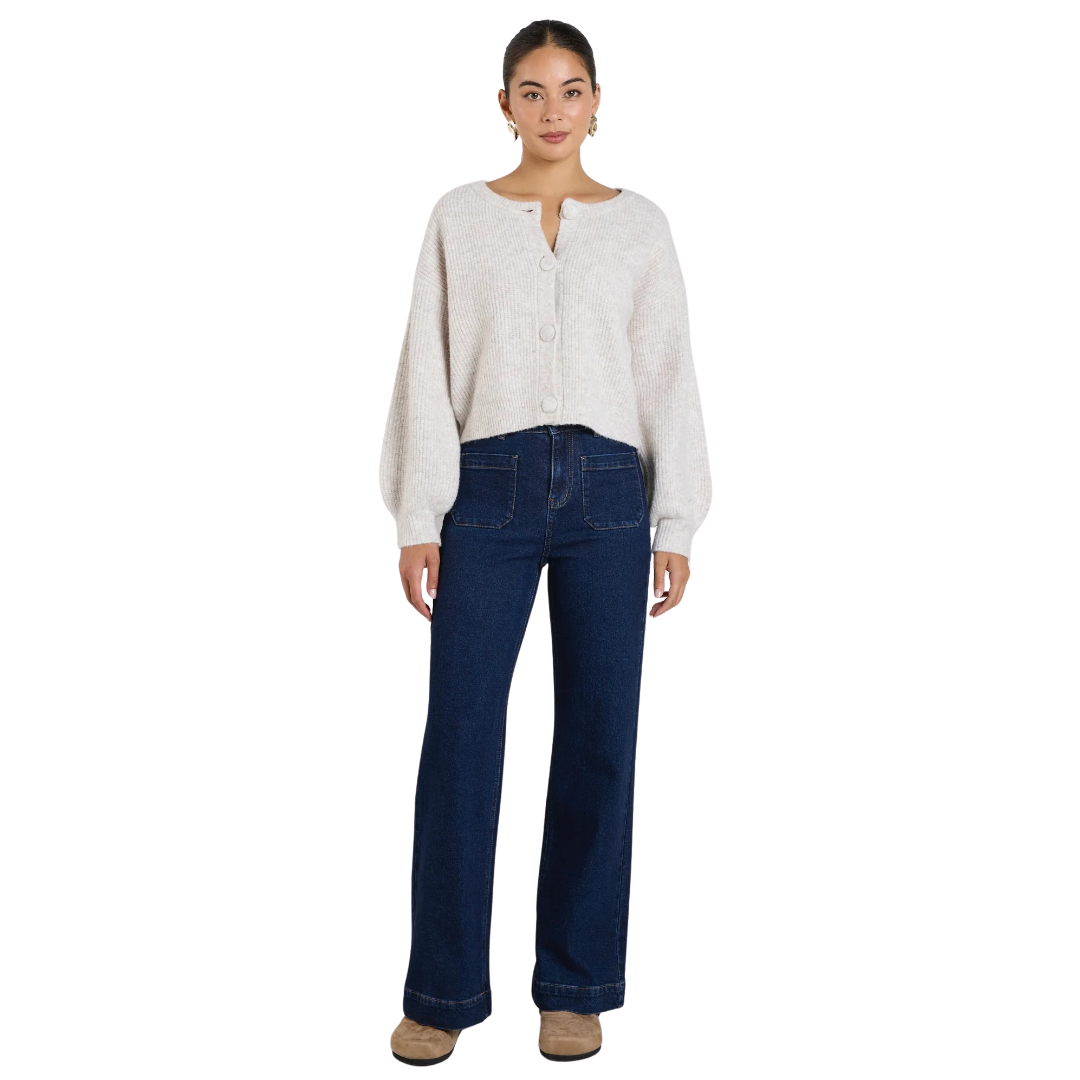 Authentic Oat Marle Chunky Knit Crewneck Cardigan