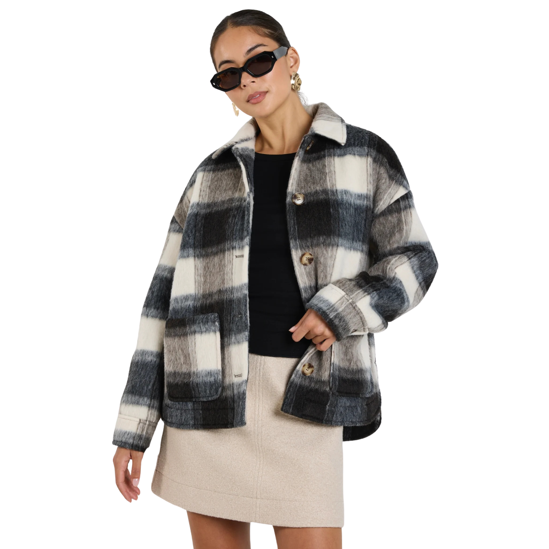 Mindful Charcoal Check Oversized Shacket