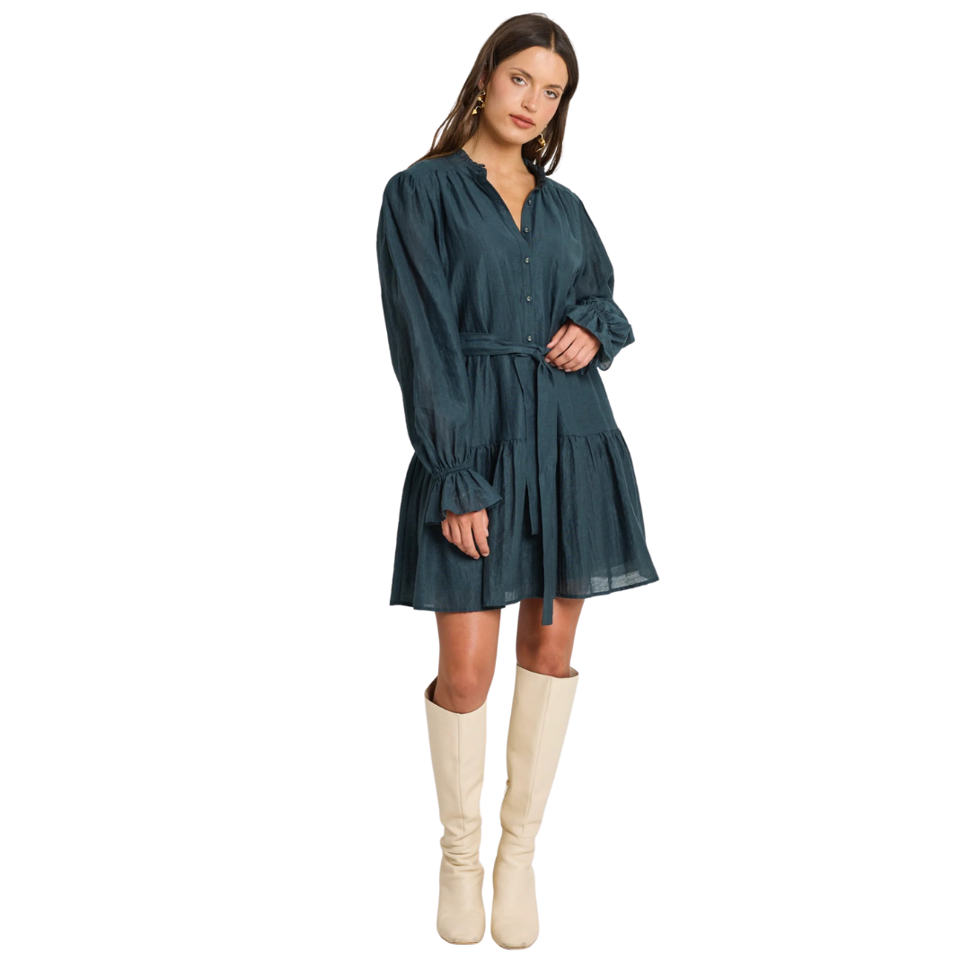 Audition Deep Forest Balloon Sleeve Drop Waist Mini Dress