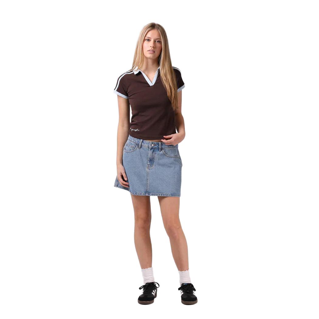 V Neck Polo Tee - Brown/Blue