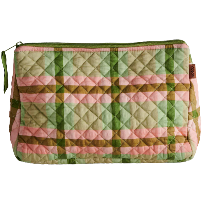 Pistachio Tartan Quilted Cotton Toiletry Purse