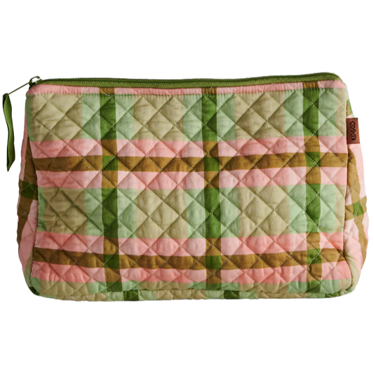 Pistachio Tartan Quilted Cotton Toiletry Purse