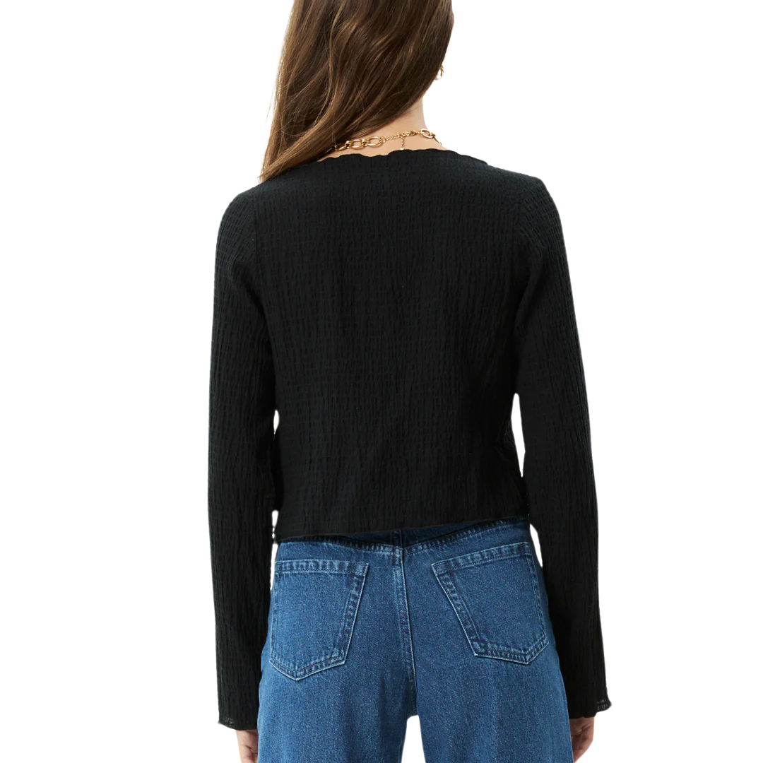 Focus Hemp Seersucker Long Sleeve Top - Black