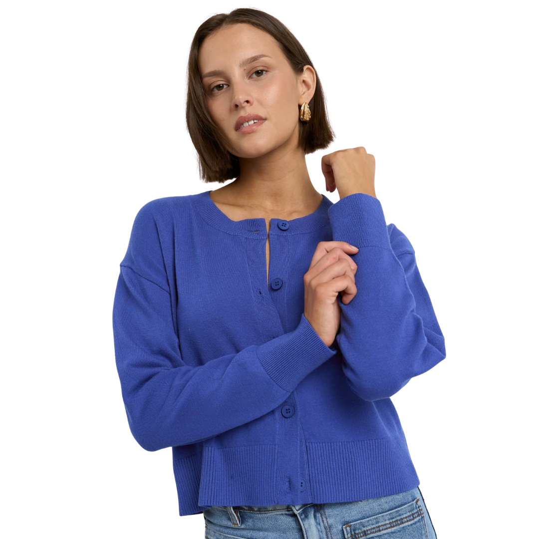 Release True Blue Cropped Crewneck Cardigan - True Blue