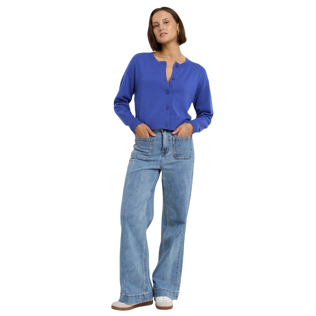 Release True Blue Cropped Crewneck Cardigan - True Blue
