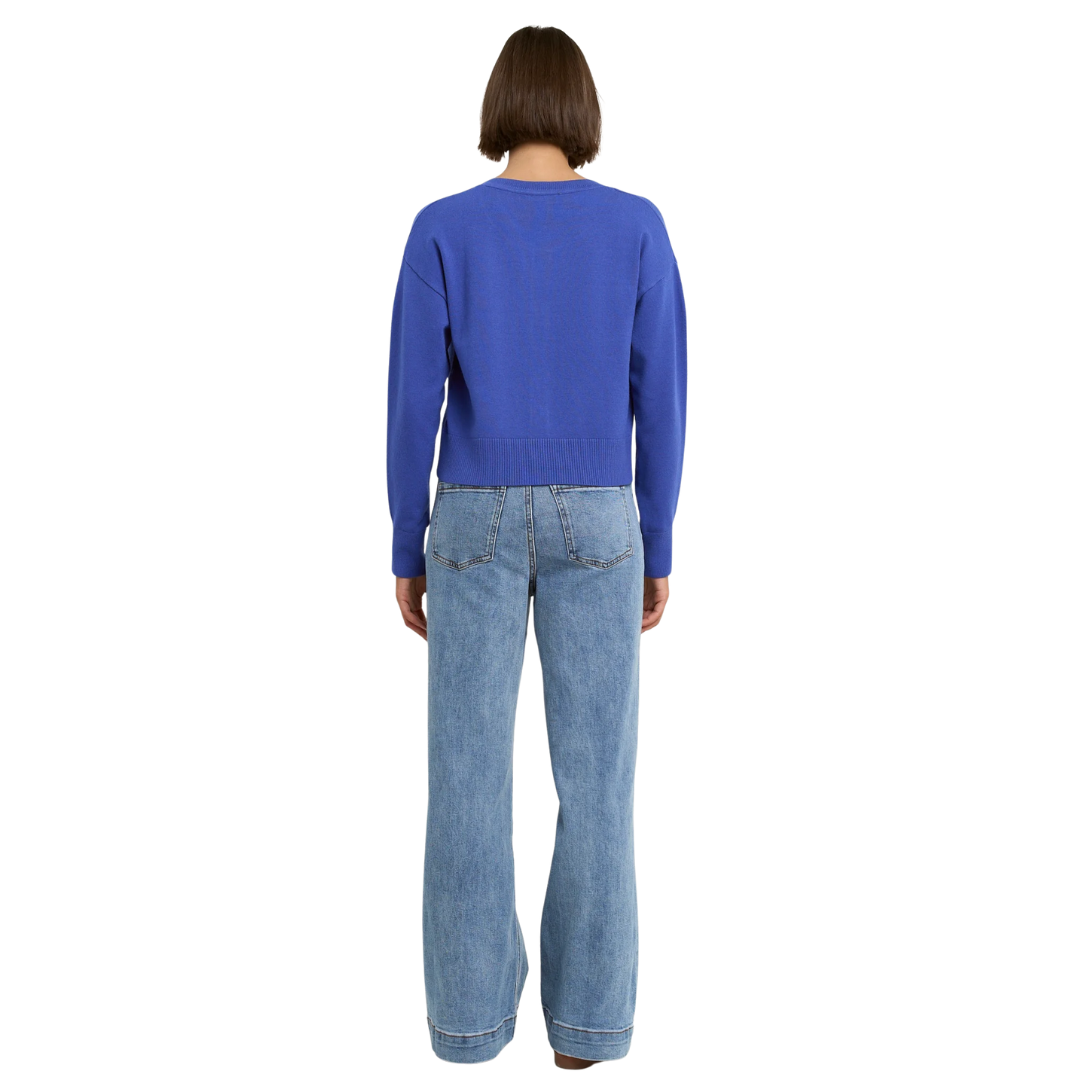 Release True Blue Cropped Crewneck Cardigan - True Blue
