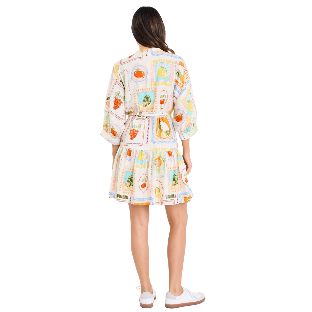 Adoration Tropical Postcard Short Sleeve Button Front Mini Dress
