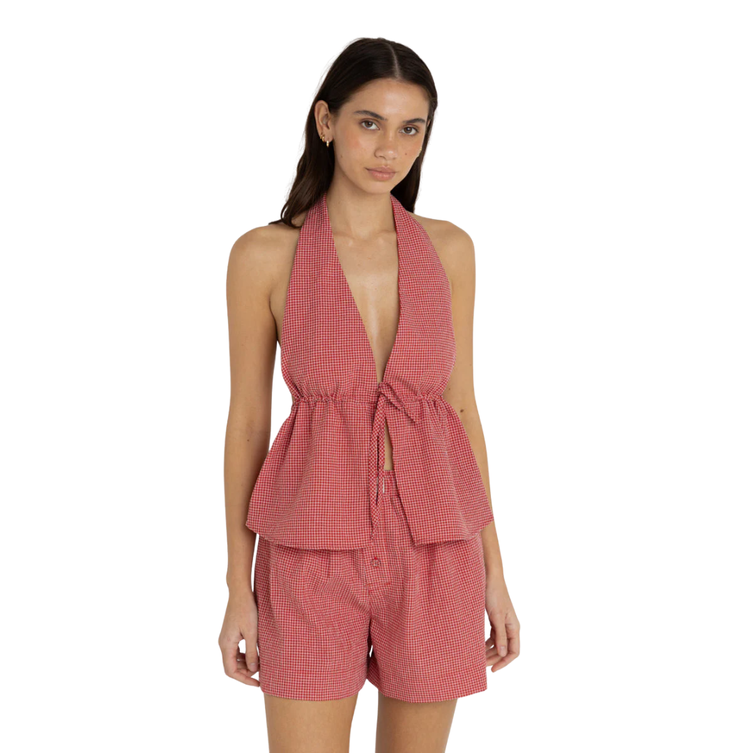 Check Halter Top Red