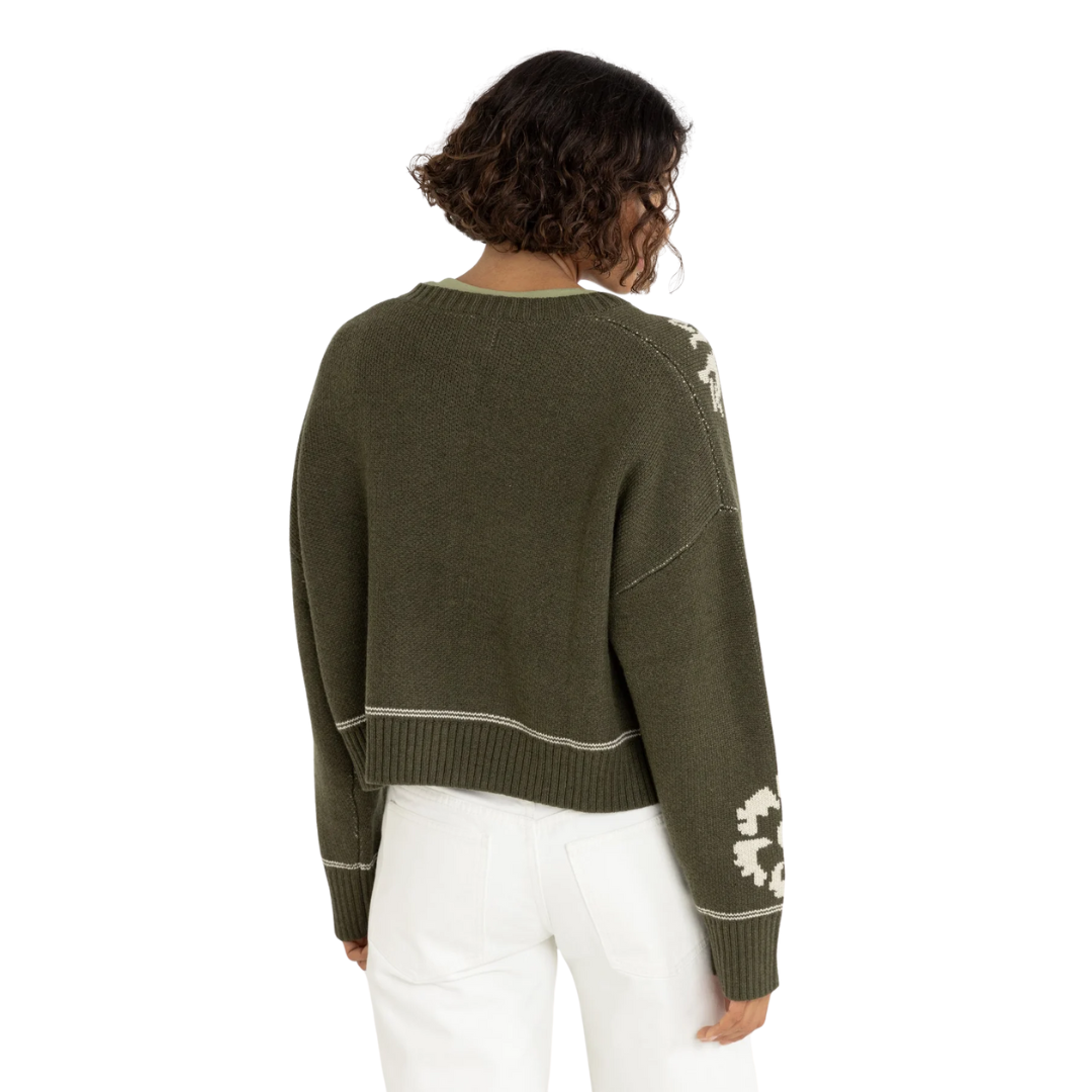 Antique Floral Crop Cardigan Olive