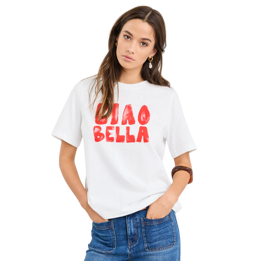 Paradiso Ciao Print Ivory Boxy Tee