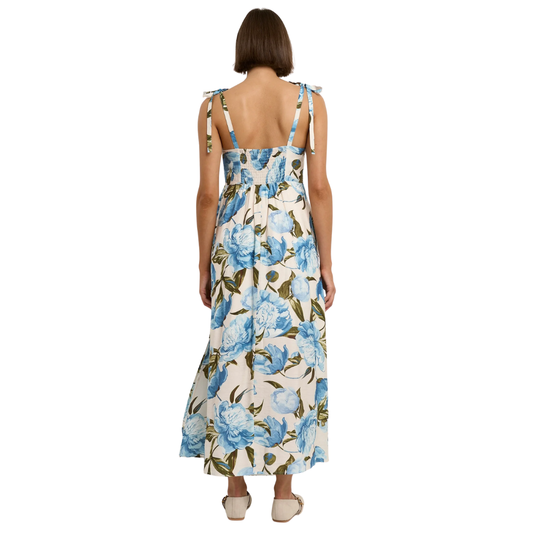 Nimbus Blue Vintage Floral Tie Strap Maxi Dress