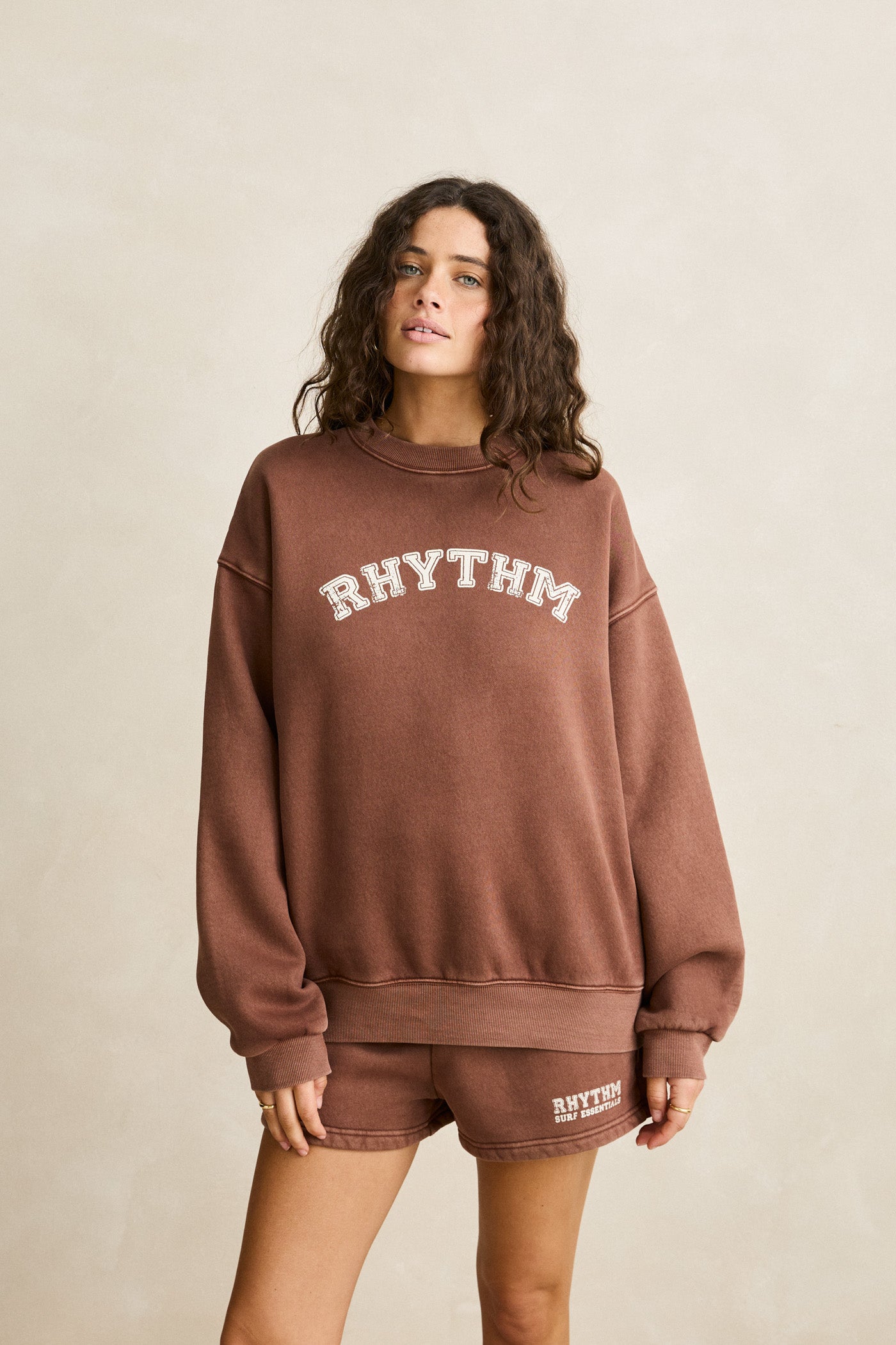 Collegiate Oversized Crew Neck Fleece - Chocolate