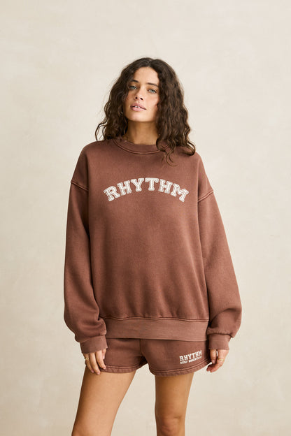 Collegiate Oversized Crew Neck Fleece - Chocolate