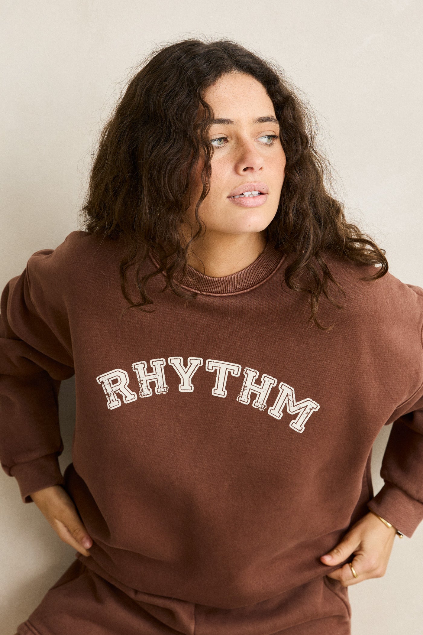 Collegiate Oversized Crew Neck Fleece - Chocolate