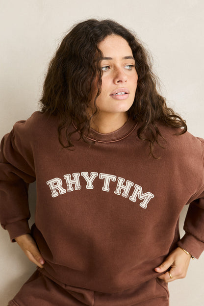 Collegiate Oversized Crew Neck Fleece - Chocolate