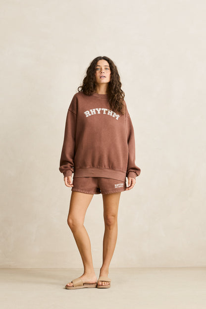 Collegiate Oversized Crew Neck Fleece - Chocolate