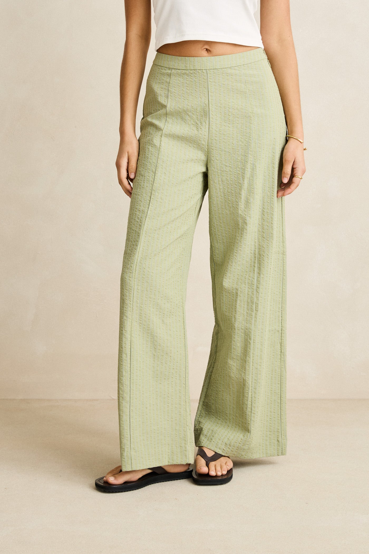 Vista Stripe Wide Leg Pant - Olive