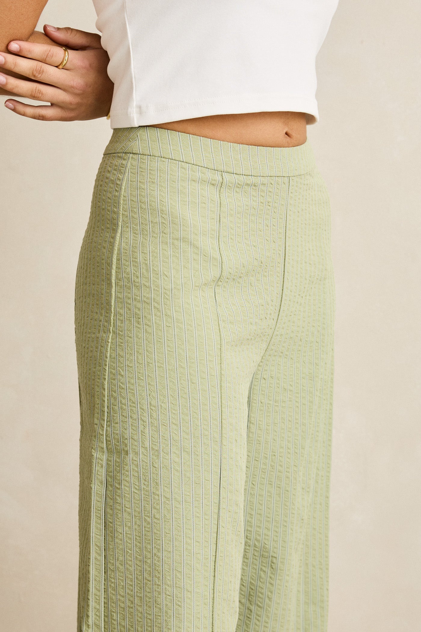 Vista Stripe Wide Leg Pant - Olive