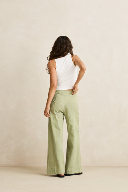 Vista Stripe Wide Leg Pant - Olive