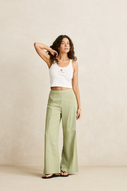 Vista Stripe Wide Leg Pant - Olive