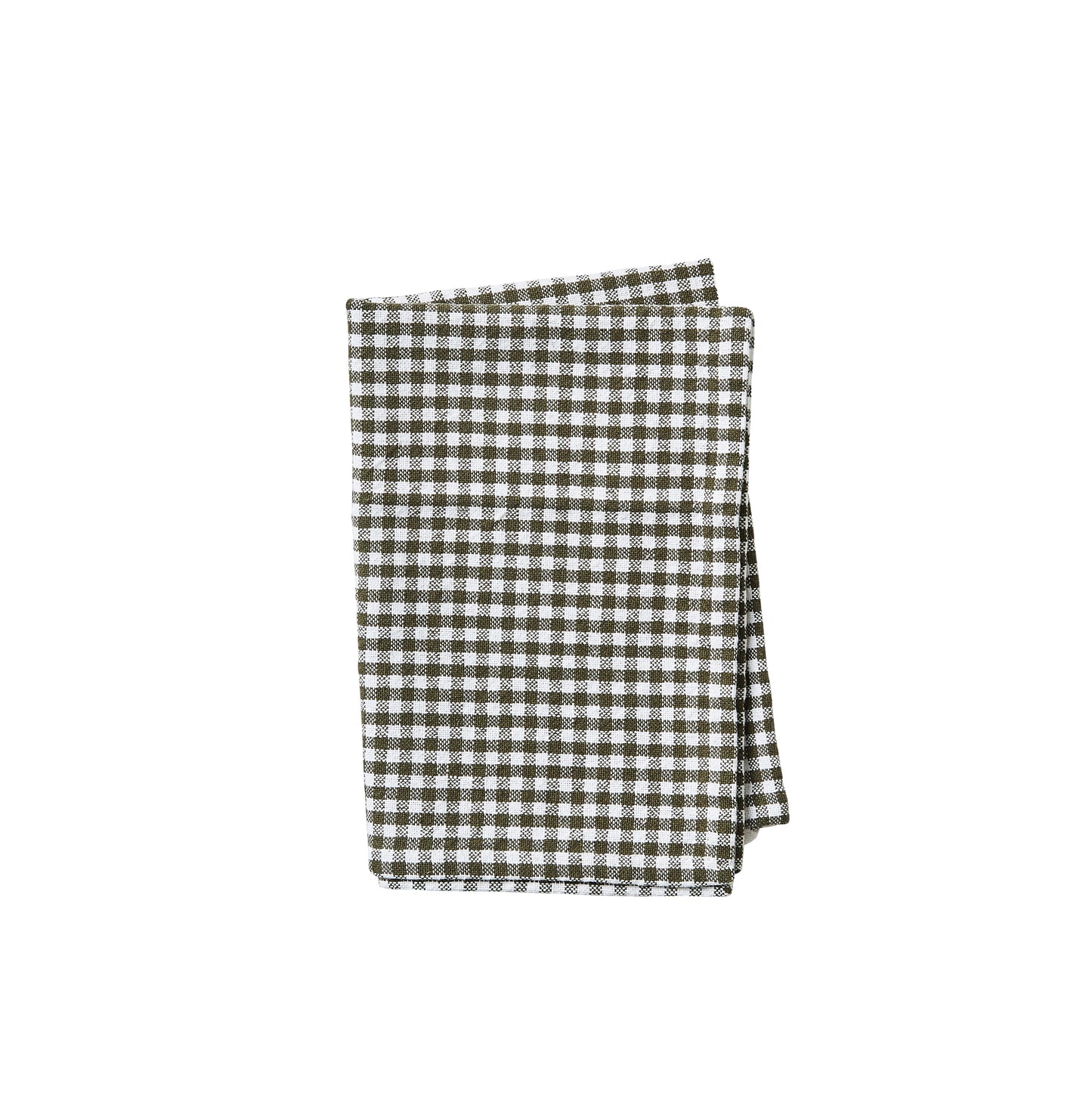 Gingham Washed Cotton Tea Towel - Olive