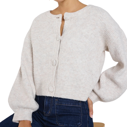 Authentic Oat Marle Chunky Knit Crewneck Cardigan