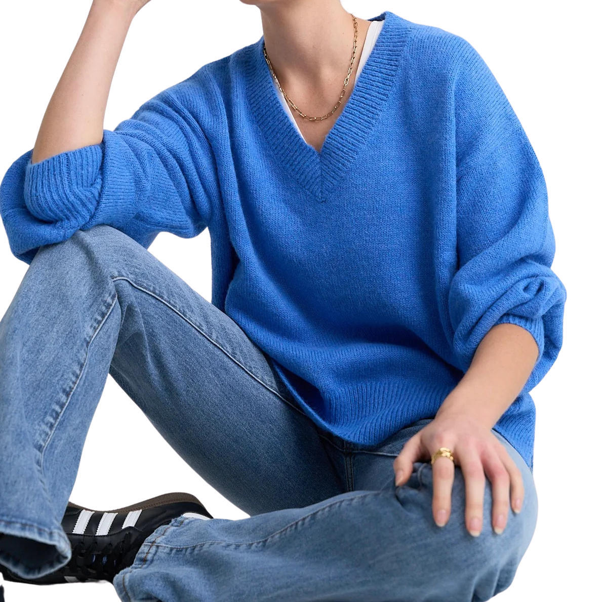 Harvest Azure Blue V Neck Knit Jumper