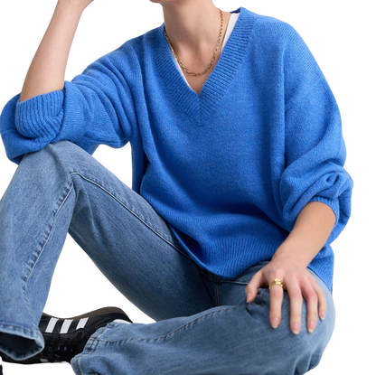 Harvest Azure Blue V Neck Knit Jumper