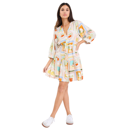 Adoration Tropical Postcard Short Sleeve Button Front Mini Dress