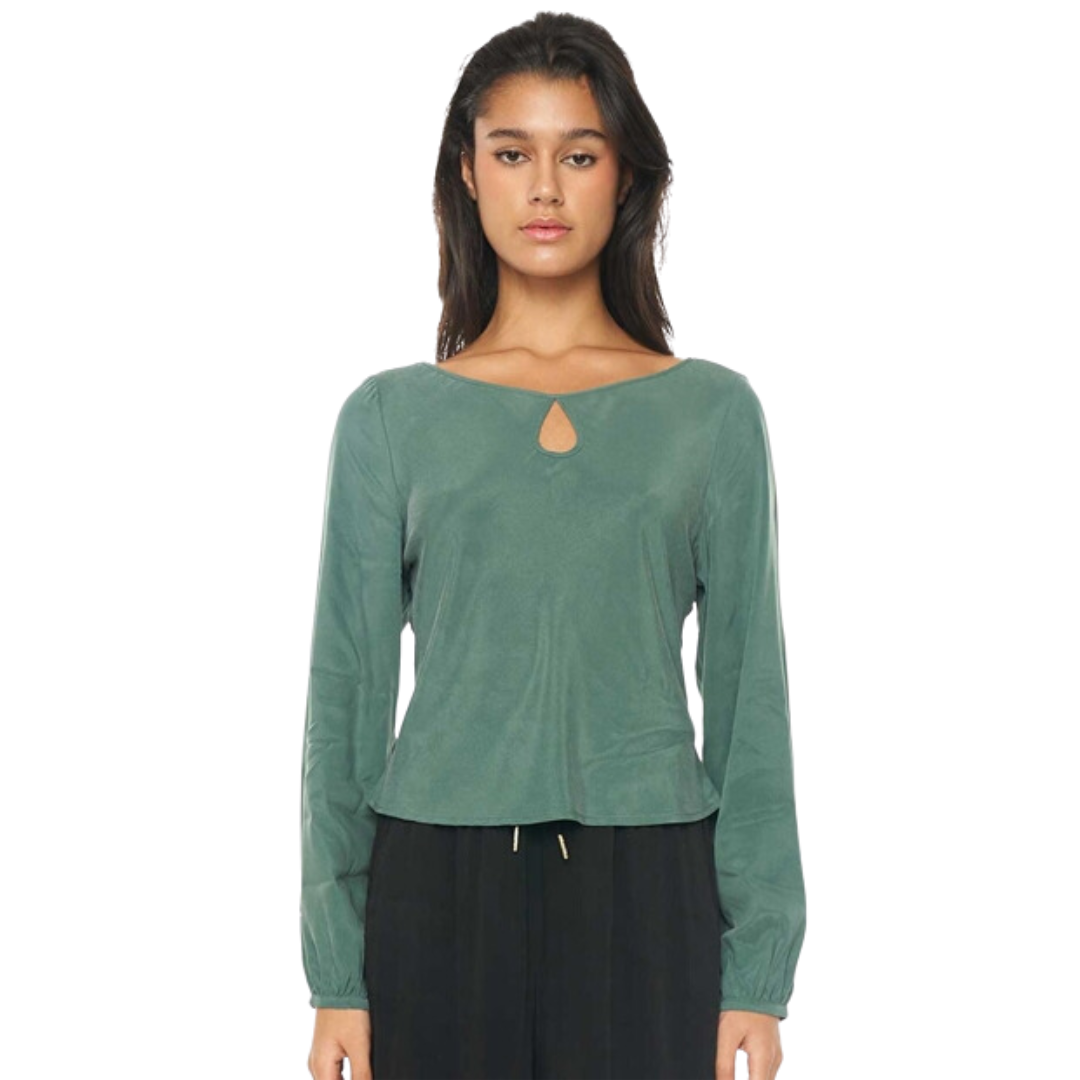 Melrose Keyhole LS Top - Sage Leaf