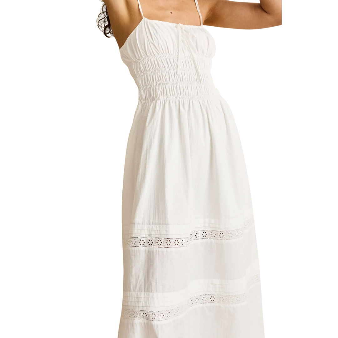 Broderie lace gathered midi dress