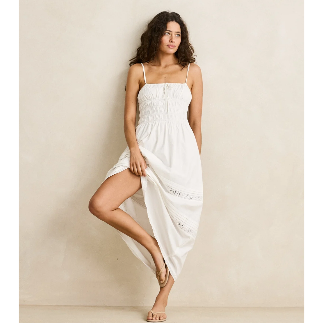 Broderie lace gathered midi dress