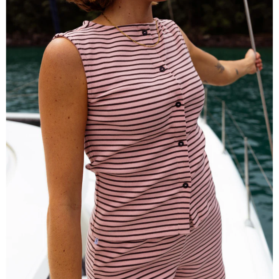 Button Up Tank Top - Pink Stripe