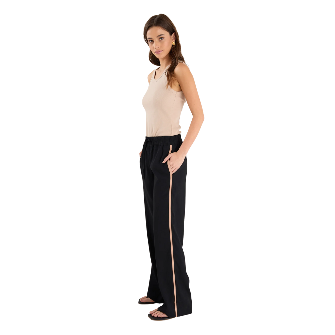 Confidant Black Side Stripe Crepe Wide Pants