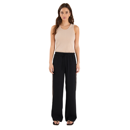 Confidant Black Side Stripe Crepe Wide Pants