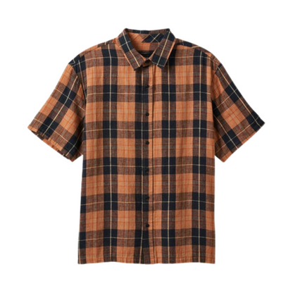 Cru Linen Blend Relaxed S/S Woven Shirt - Black/Rust Orange