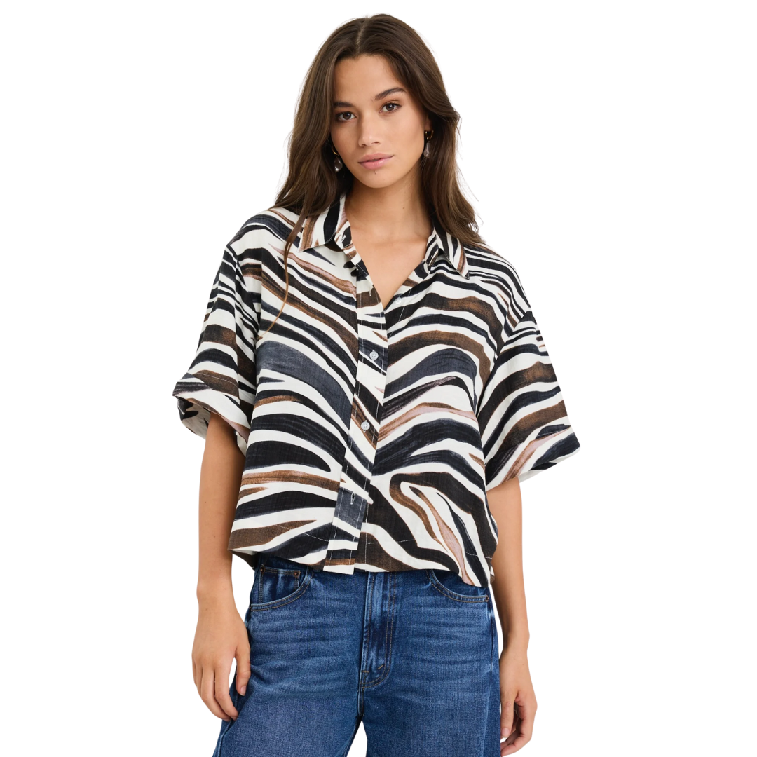 Entangle Chocolate Zebra Boxy SS Shirt / Chocolate Zebra