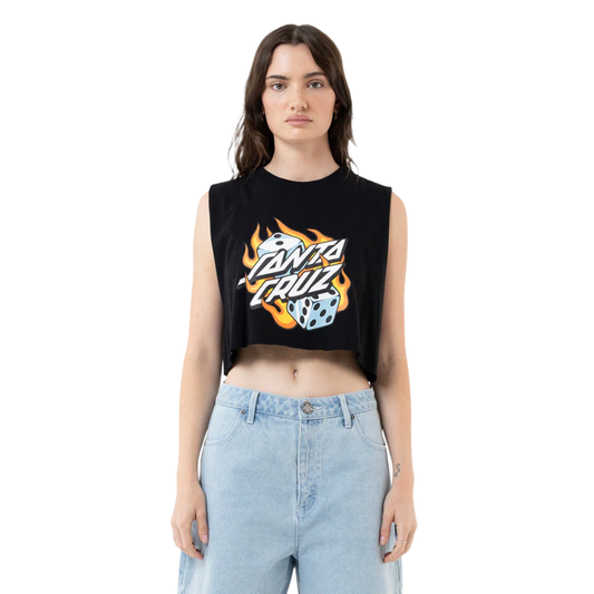 Flaming Dice Dot Front Muscle, Regular Fit Cropped Muscle - Black